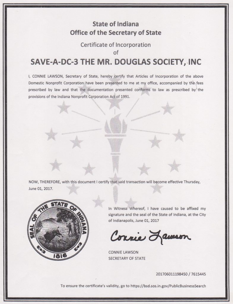 Indiana Certificate of Incorporation